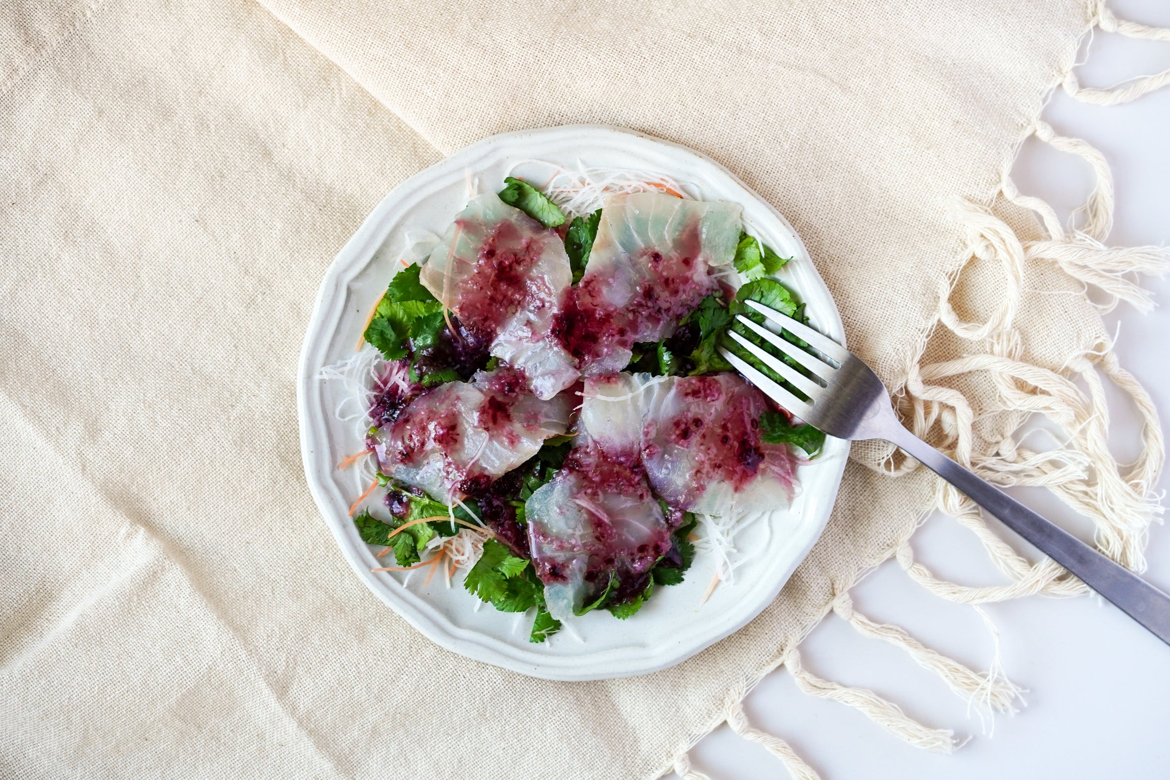 RECIPE: Tororo (Grated Yam) & Blueberry Jam Carpaccio Sauce