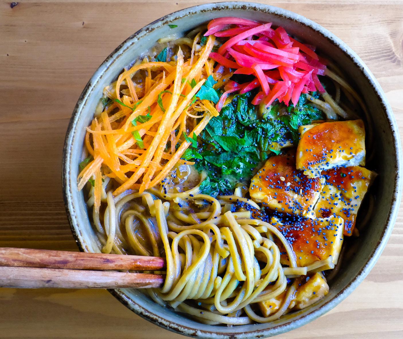 RECIPE: Teriyaki Tofu Udon in a Chili Peanut Soup