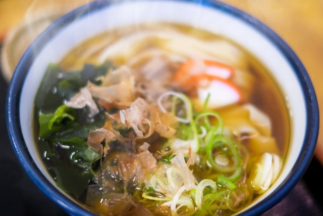 Kishimen, a Nagoya specialty noodle soup dish